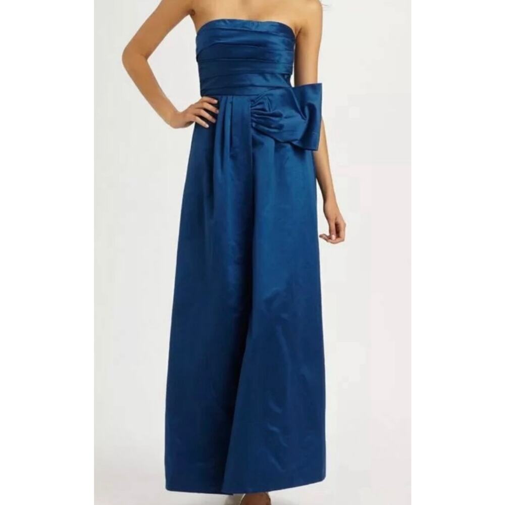 BCBG Royal Blue Strapless Satin Gown with Side Bow